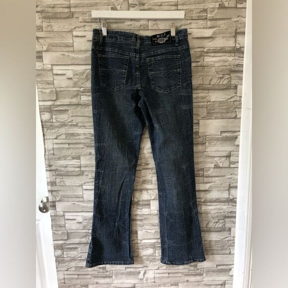 R.V.T || Vintage 90s Y2K Style Mid Rise Dark Wash Denim Flared Bootcut Jeans 14 - Picture 2 of 11